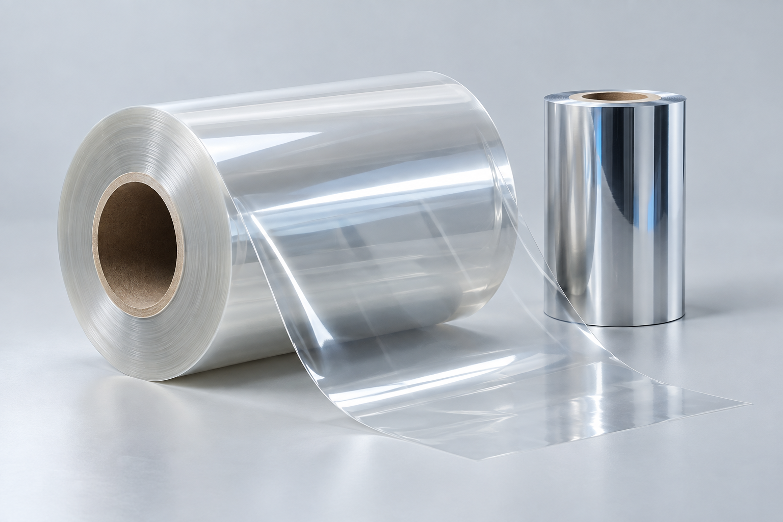 Illustrative glossy BOPP packaging film rolls